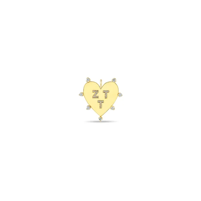 14k Single 7 Prong Diamond Pavé Diamond Initials Heart Charm