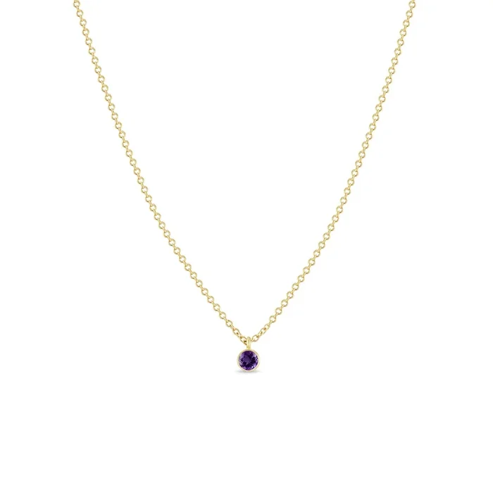 14k Single Amethyst Pendant Necklace | February Birthstone