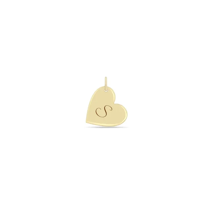 14k Single Cursive Initial Medium Heart Charm Pendant