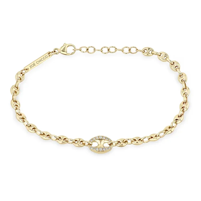 14k Single Large Diamond Link Small Mariner Chain Bracelet