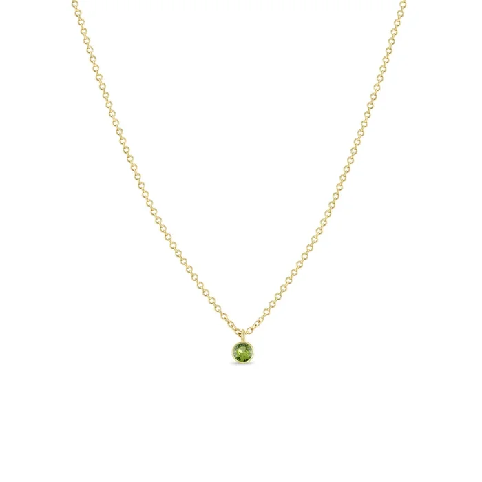 14k Single Peridot Bezel Pendant Necklace | August Birthstone