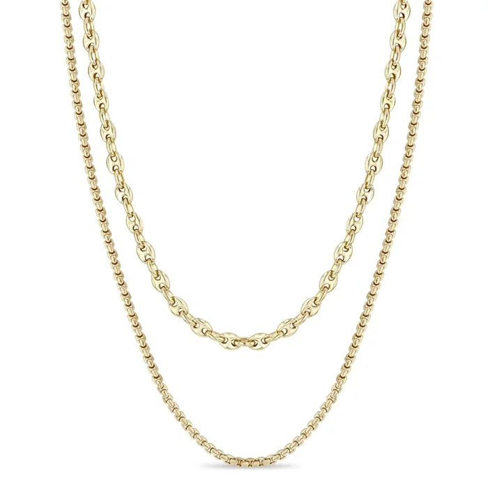 14k Small Box & Mariner Chain Layered Necklace – SALE
