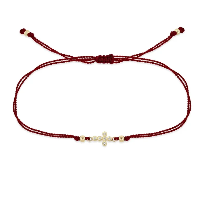 14k Small Horizontal Diamond Bezel Cross Cord Bracelet