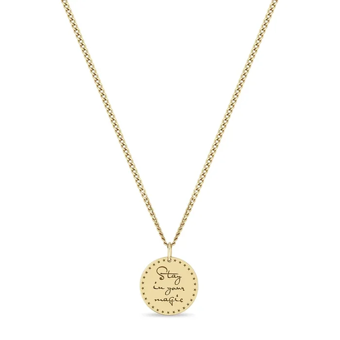 14k Small Mantra Necklace on Extra Small Curb Chain