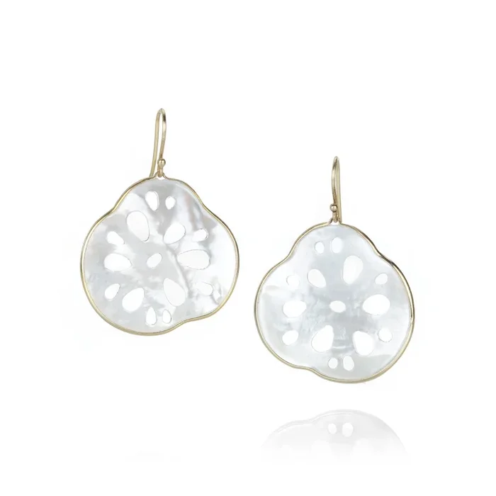 14k Small Mother of Pearl Lotus Root Earrings