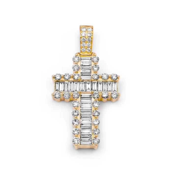 14k Solid Gold Baguette Diamond Cross 3.24ctw