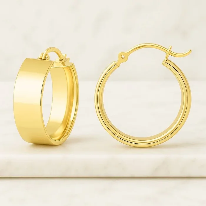 14K Solid Gold Round Hoop Earrings For Women