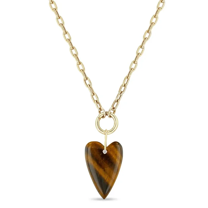 14k Tiger Eye Heart Pendant Medium Square Oval Chain Enhancer Necklace