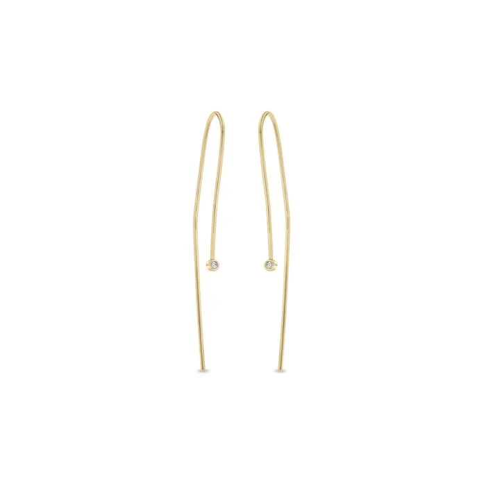 14k Tiny Diamond Bezel Wire Earrings