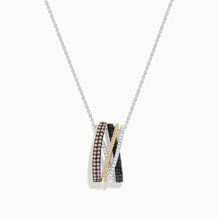 14K Trio-Color Gold Brown, Black and White Diamond Pendant 0.61 TCW