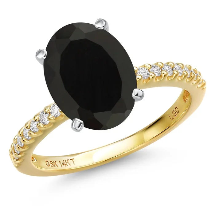 14K Two Tone Gold Black Onyx and Lab Grown Diamond Engagement Ring For Women | 3.16 Cttw | Oval 11X9MM | Gemstone December Birthstone