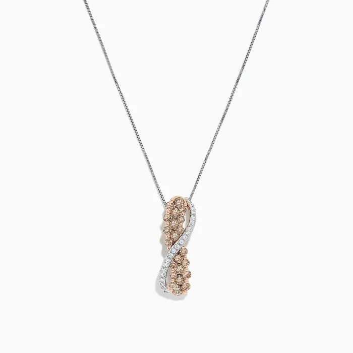 14K Two Tone Gold Brown and White Diamond Crossover Pendant, 1.00 TCW