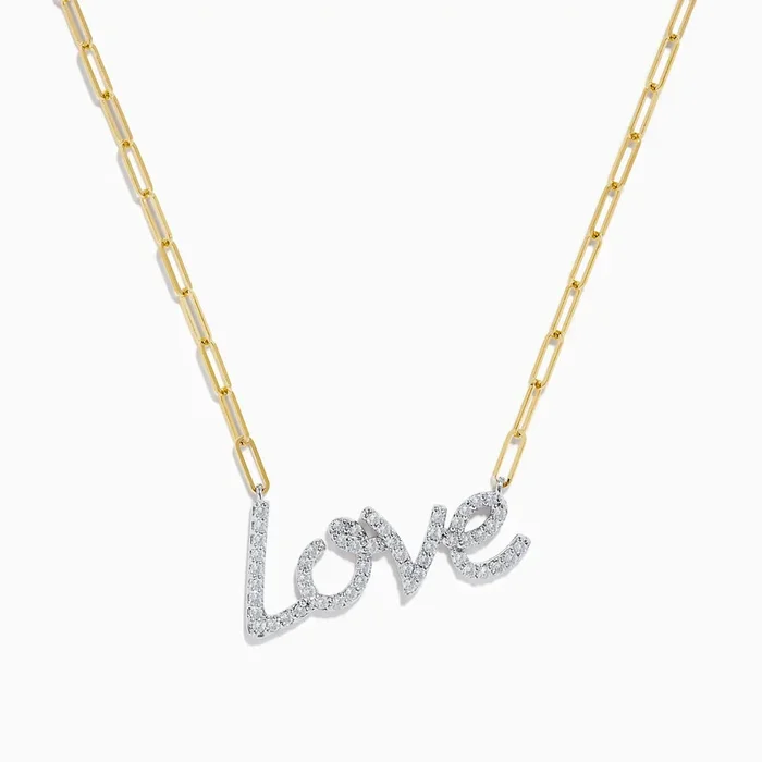14K Two Tone Gold Diamond Love Necklace