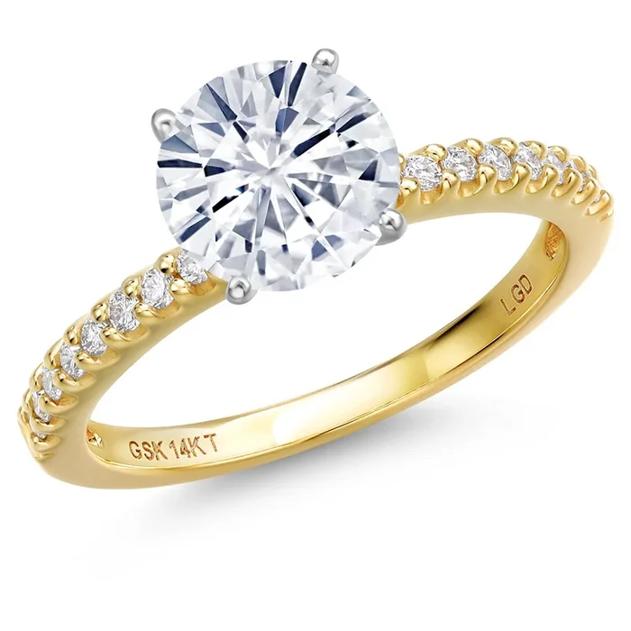 14K Two Tone Gold Gemstone Birthstone and White Lab Grown Diamond Engagement Ring For Women | Round 7MM and 1.3MM | Wedding Anniversary Promise Ring | Available in Size 5,6,7,8,9