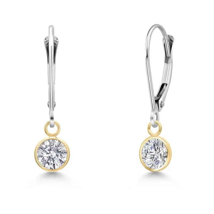 14K Two Tone Gold Gemstone Birthstone Leverback Dangle Earrings for Women | Round 5MM | Gold Jewelry for Her Mom Wife