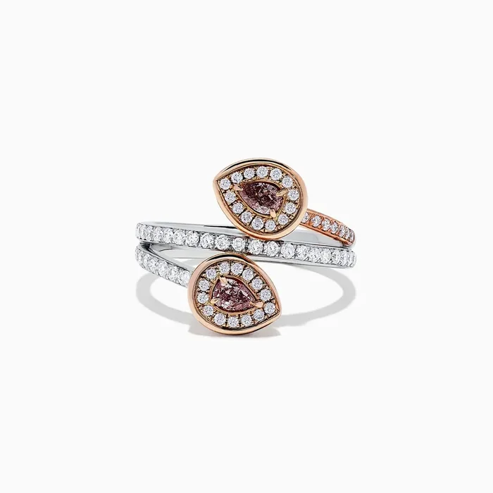 14K Two Tone Gold Pink and White Diamond Bypass Ring, 0.72 TCW