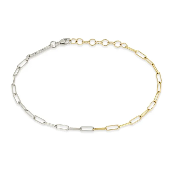 14k Two Tone Gold Small Paperclip Chain Bracelet