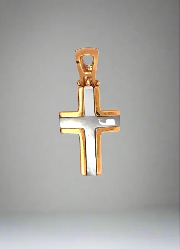 14K Two-Toned Rose Gold + Chrome Unisex Cross Pendant
