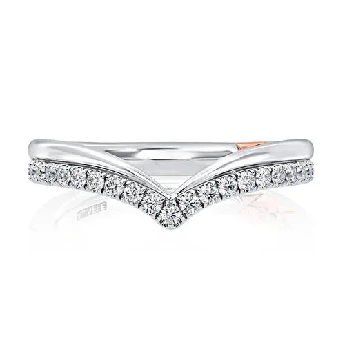 14K WHITE AND ROSE GOLD Chevron Diamond Wedding Band