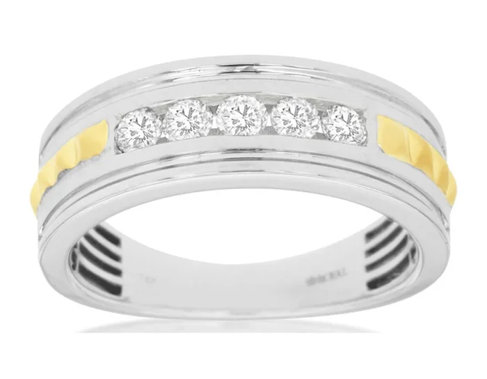 14K White And Yellow Gold Straight Diamond Band