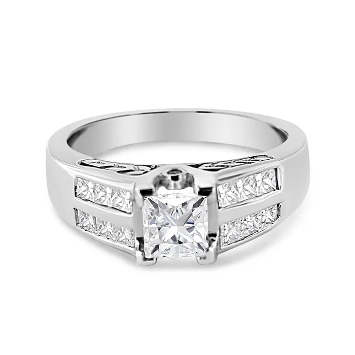 14K White Gold 1 1/4 Cttw Princess Cut Diamond Channel Set Engagement Ring (H-I Color, SI1-SI2 Clarity)