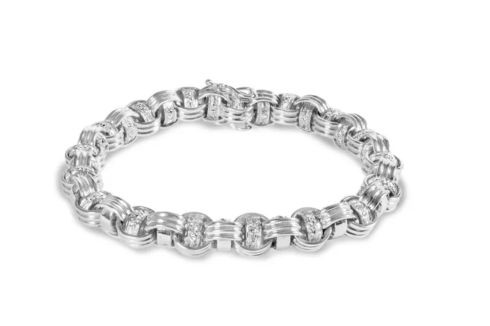 14K White Gold 1/2 Cttw Diamond Knotted Byzantine Link Bracelet (H-I Color, I2-I3 Clarity) – 7″ Inches