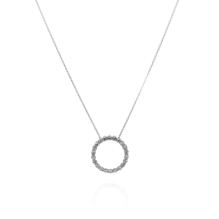 14k White Gold 16-18″ 2.25mm Diamond Open Circle Pendant Necklace