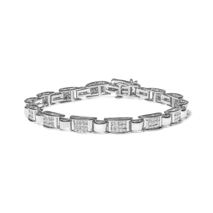 14K White Gold 2.00 Cttw Princess Diamond Invisible Set Link Bracelet (H-I Color, SI2-I1 Clarity) – 7″