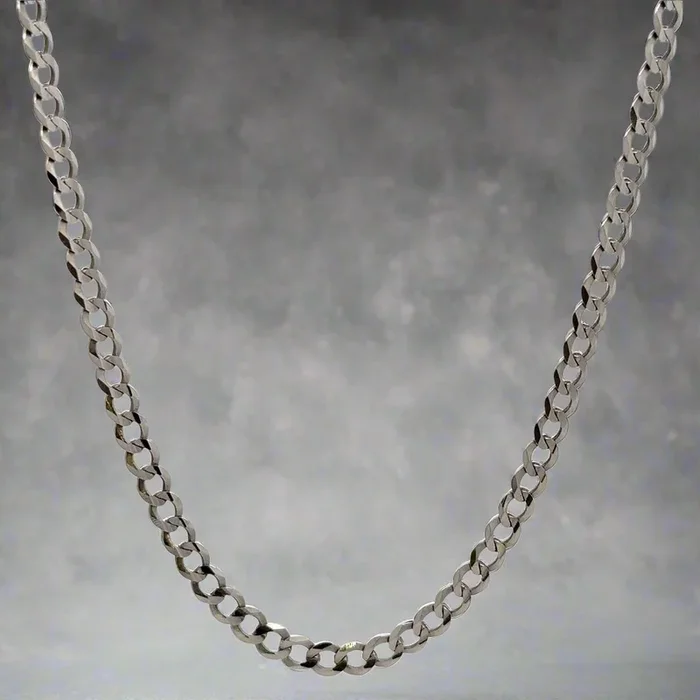 14K White Gold 3.5mm 24″ Curb Link Unisex Chain