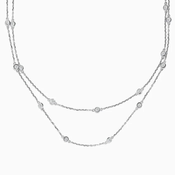 14K White Gold 36″ Diamond Station Necklace, 2.00 TCW