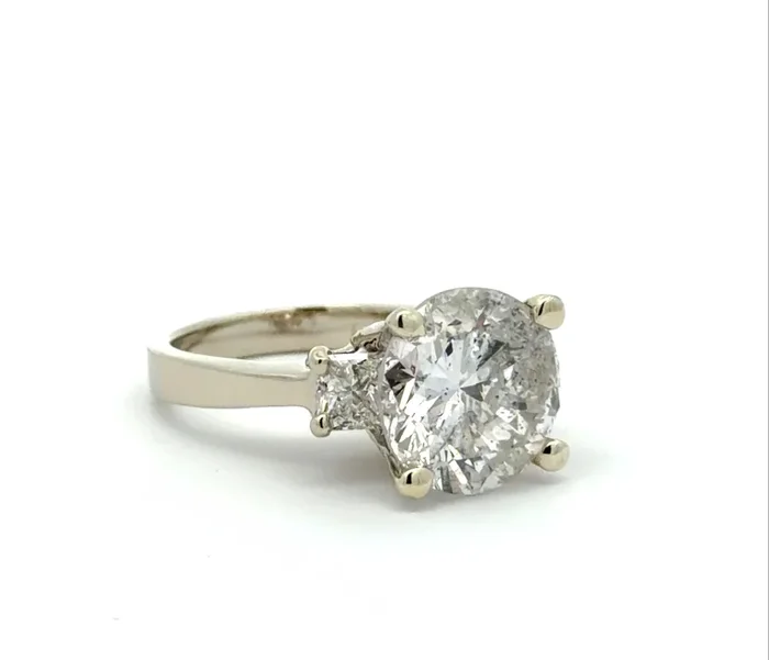 14K White Gold 4TCW Round Diamond & Princess-cut Three-stone Engagement Ring