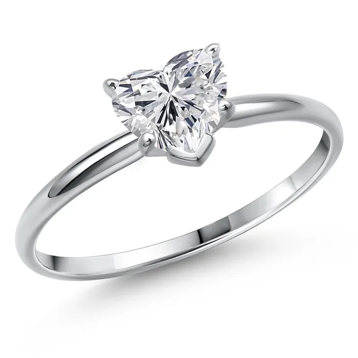 14K White Gold 5MM Heart Shape Gemstone Birthstone Solitaire Engagement Ring For Women | Wedding Anniversary Promise Gold Ring For Women | Size 5 to 9