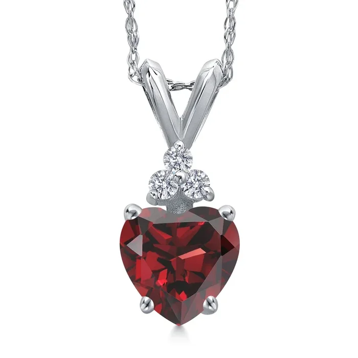 14K White Gold 6MM Heart Shape Gemstone Birthstone and Lab Grown Diamond Pendant Necklace for Women | Gold Necklace For Women | With 18 Inch Rope Chain | Fine Jewelry Gifts for Her Mom Wife