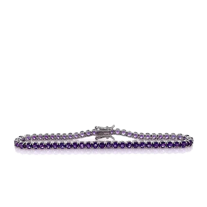 14k White Gold 7″ Round Amethyst Line Bracelet