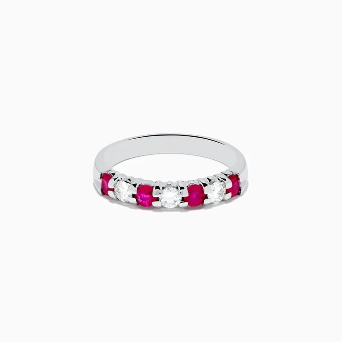 14K White Gold 7-Stone Ruby & Diamond Band, 0.65 TCW