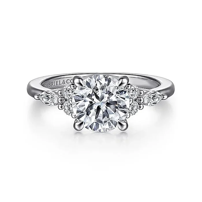 14K White Gold ‘Avah’ Classic Round Diamond Engagement Ring
