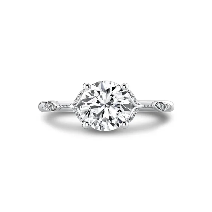 14K White Gold ‘Lotus’ Split Shank Round Diamond Engagement Ring