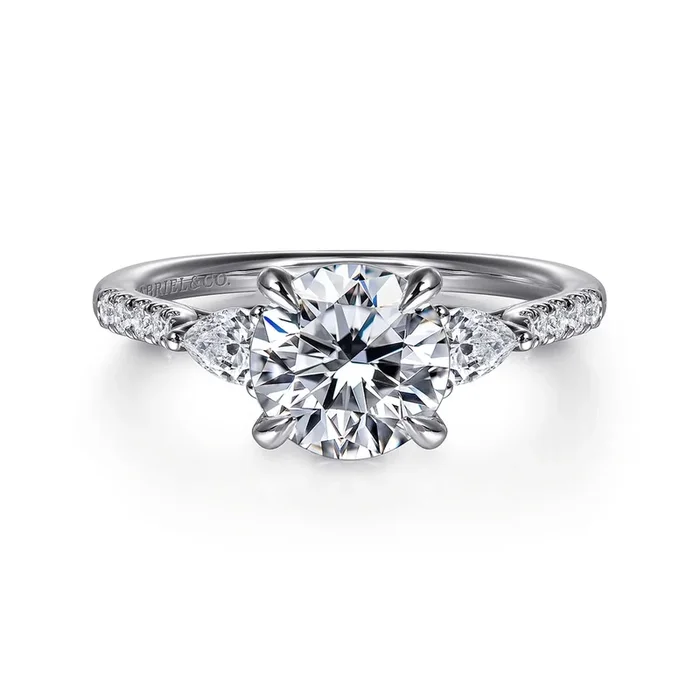 14K White Gold ‘Monty’ Three Stone Round Diamond Engagement Ring
