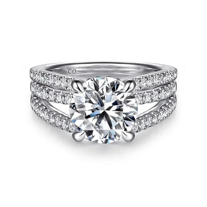 14K White Gold ‘Rivah’ Split Shank Round Natural Diamonds Engagement Ring