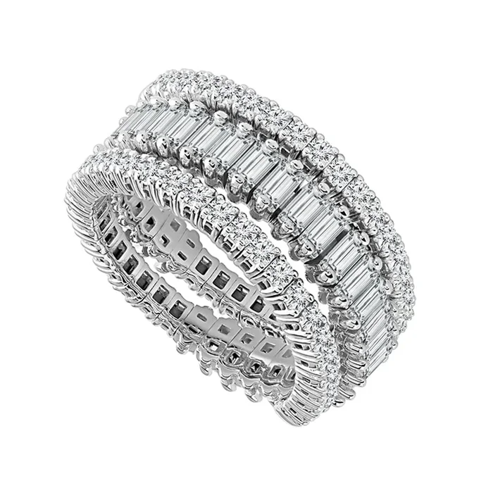 14K White Gold And Titanium Wire Flex Natural Diamonds Ring