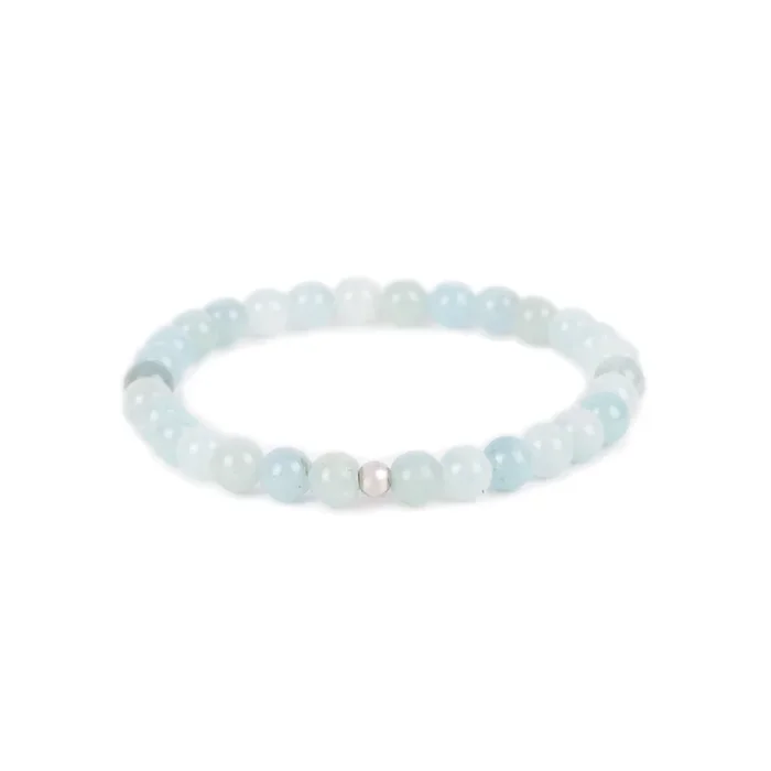 14k White Gold Aquamarine Bead Bracelet