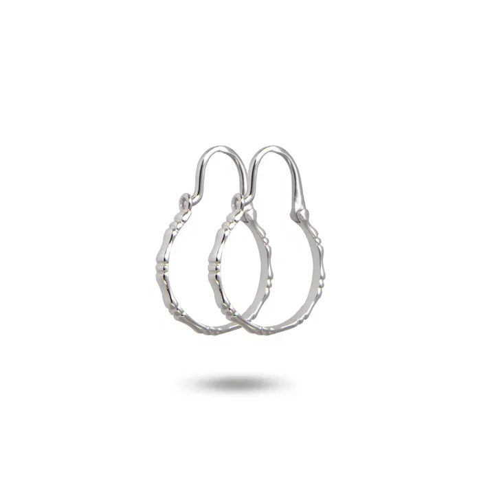 14K White Gold Bamboo Dangle Hoop Earrings
