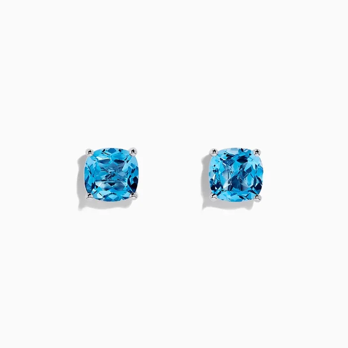 14K White Gold Blue Topaz Stud Earrings, 5.15 TCW
