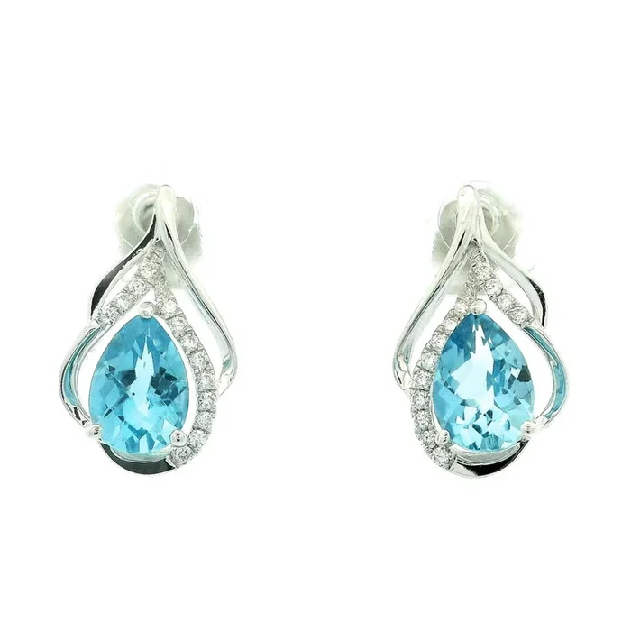 14K White Gold Blue Topazes Free Form Earrings