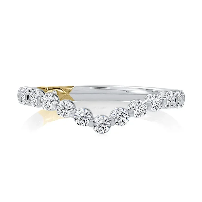 14k White Gold Chevron Diamond Wedding Band