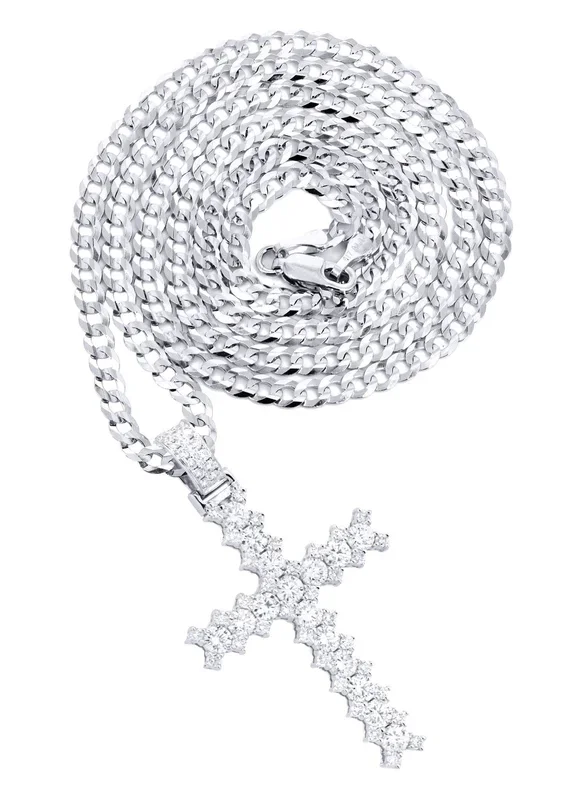 14K White Gold Diamond Cross Necklace | 1.86 Carats