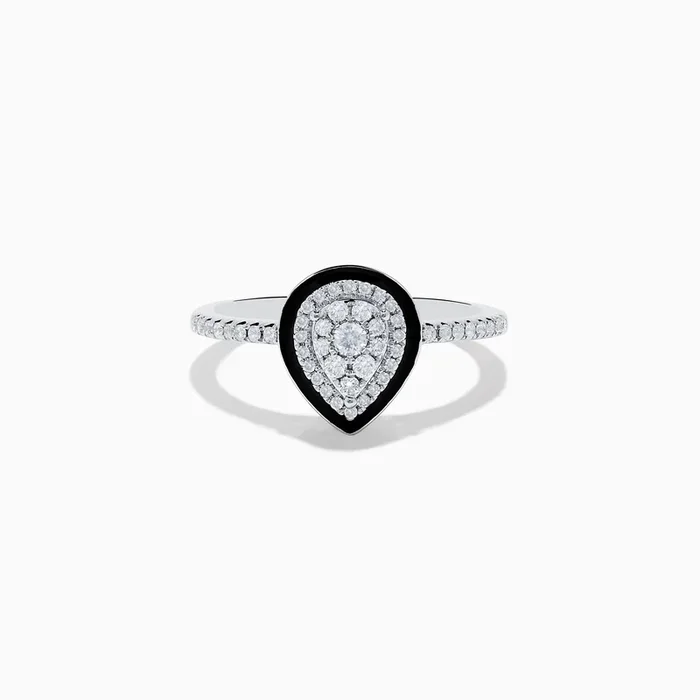 14K White Gold Diamond Enamel Ring