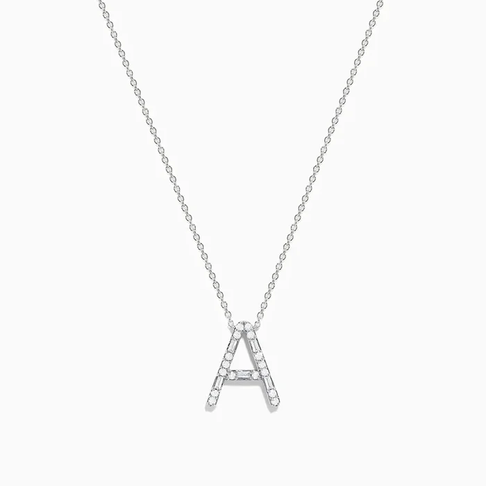 14K White Gold Diamond Initial “A” Pendant