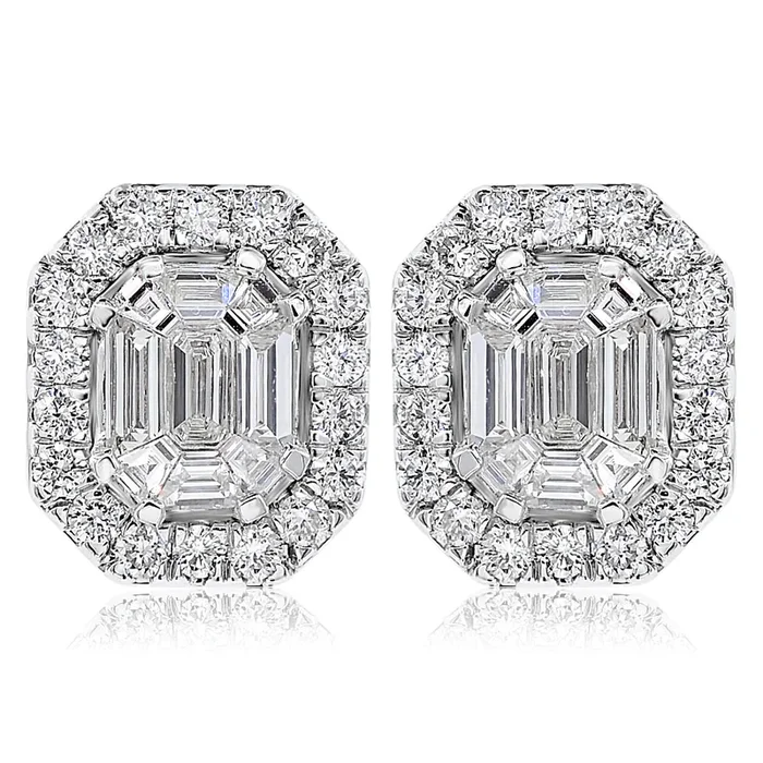 14k White Gold Emerald Cut Diamond Earrings 2.07ctw