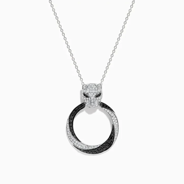 14K White Gold Emerald, Diamond and Black Diamond Panther Pendant